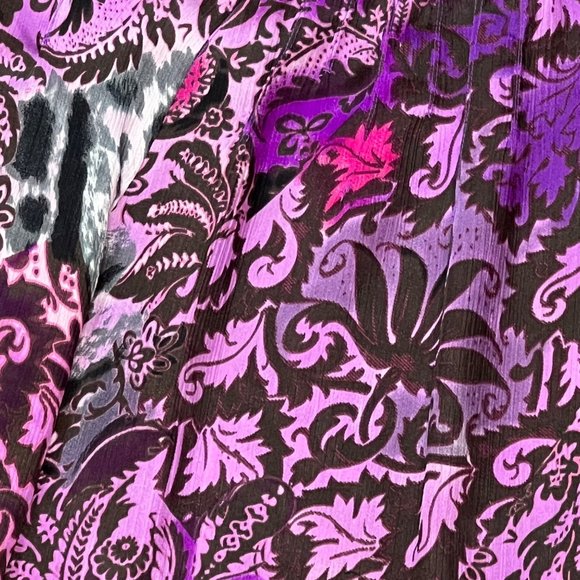 Peter Nygard Top Womens 10 Pink Black Long Sleeve Round Neck Floral Spots Print - Picture 4 of 14